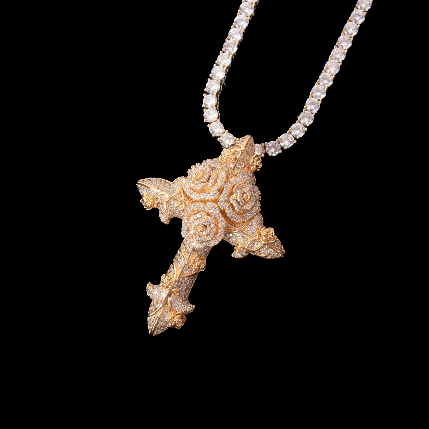 Flower Cross Pendant Necklace