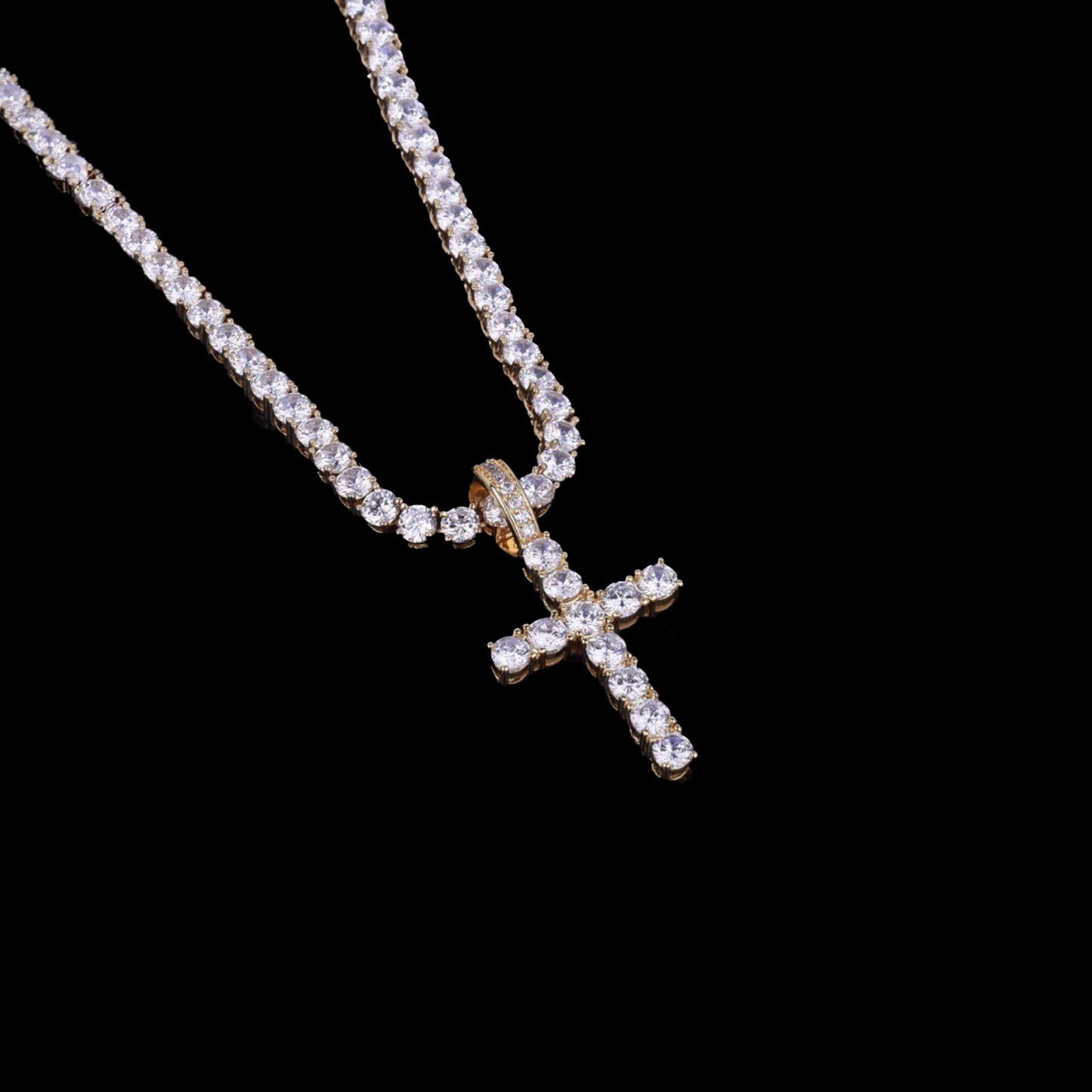Tennis Cross Pendant Necklace (Tennis Chain)