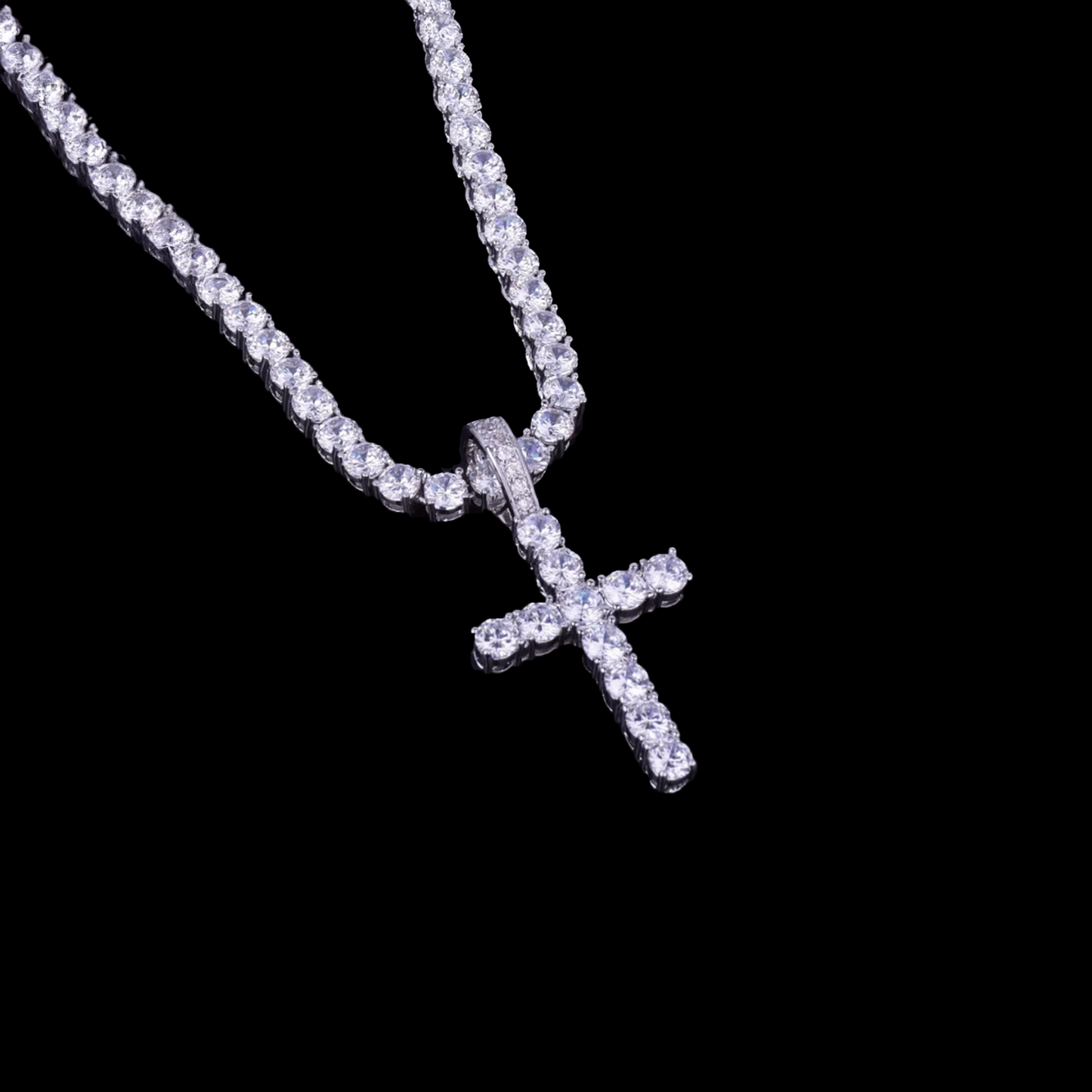 Tennis Cross Pendant Necklace (Tennis Chain)